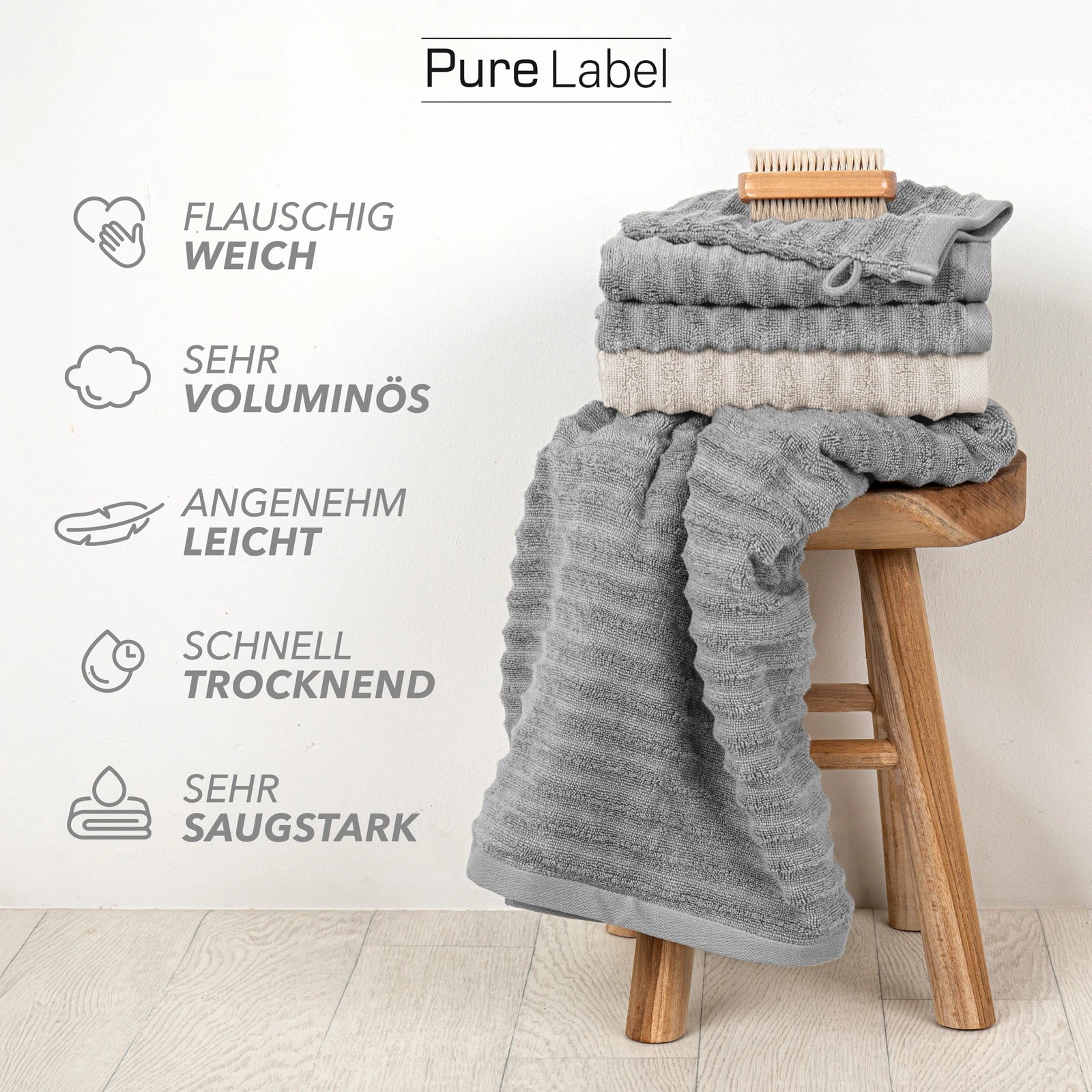 Duschtuch "Waves" - Anthrazit / 2x 70x140cm Pure Label