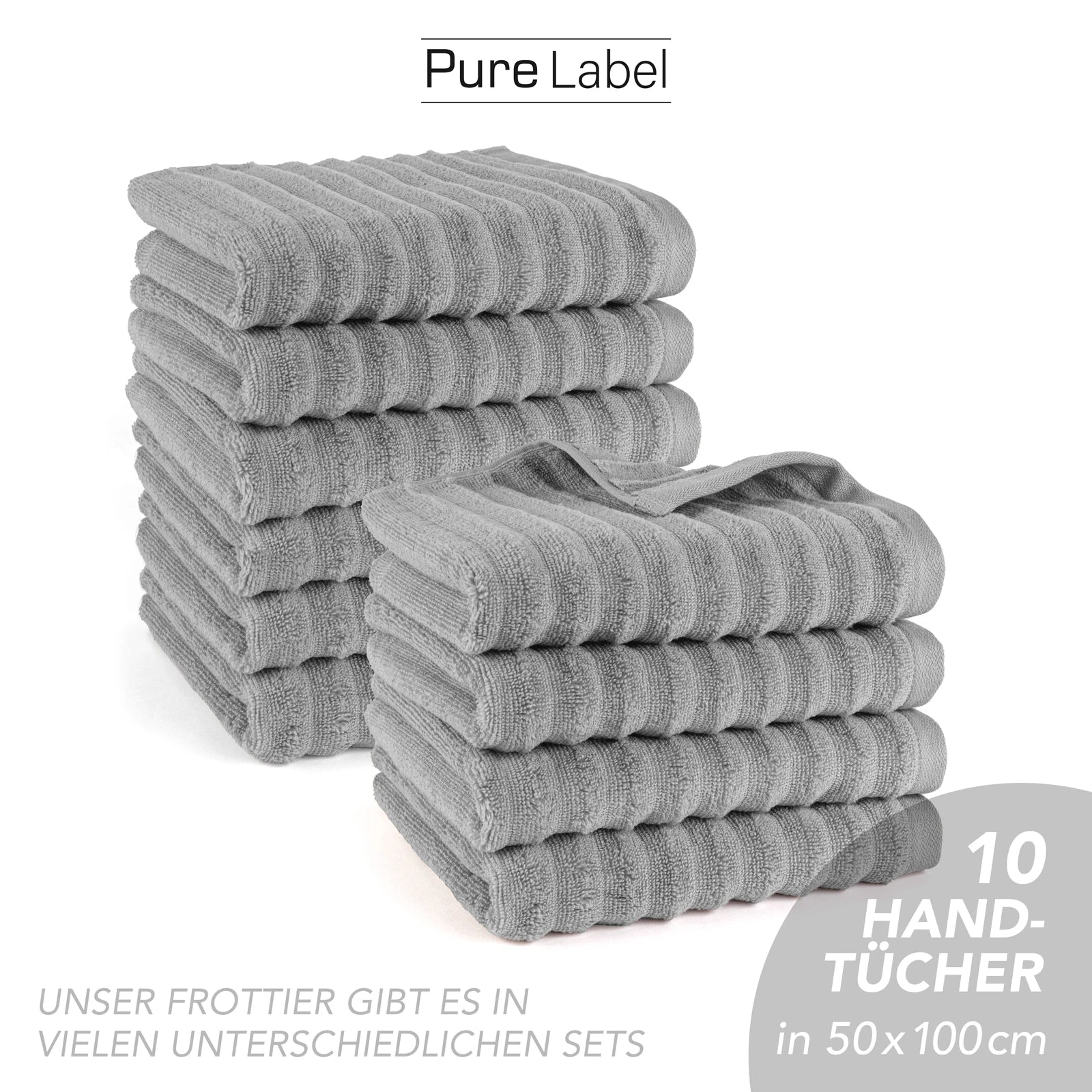 Handtuch "Waves" - Anthrazit / 4x 50x100cm Pure Label