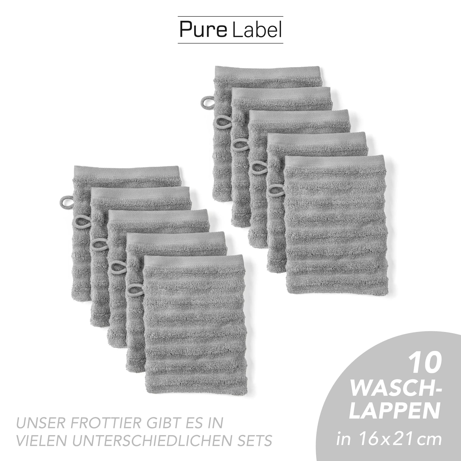 Waschlappen "Waves" - Anthrazit / 4x 16x21cm Pure Label