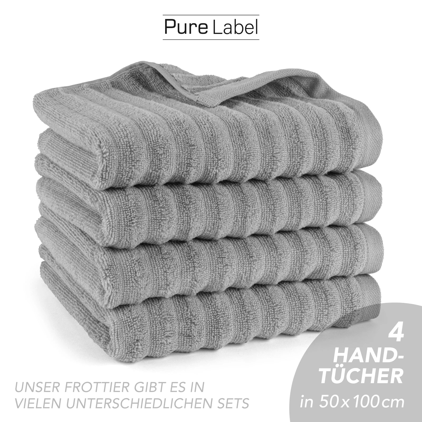Handtuch "Waves" - Anthrazit / 4x 50x100cm Pure Label