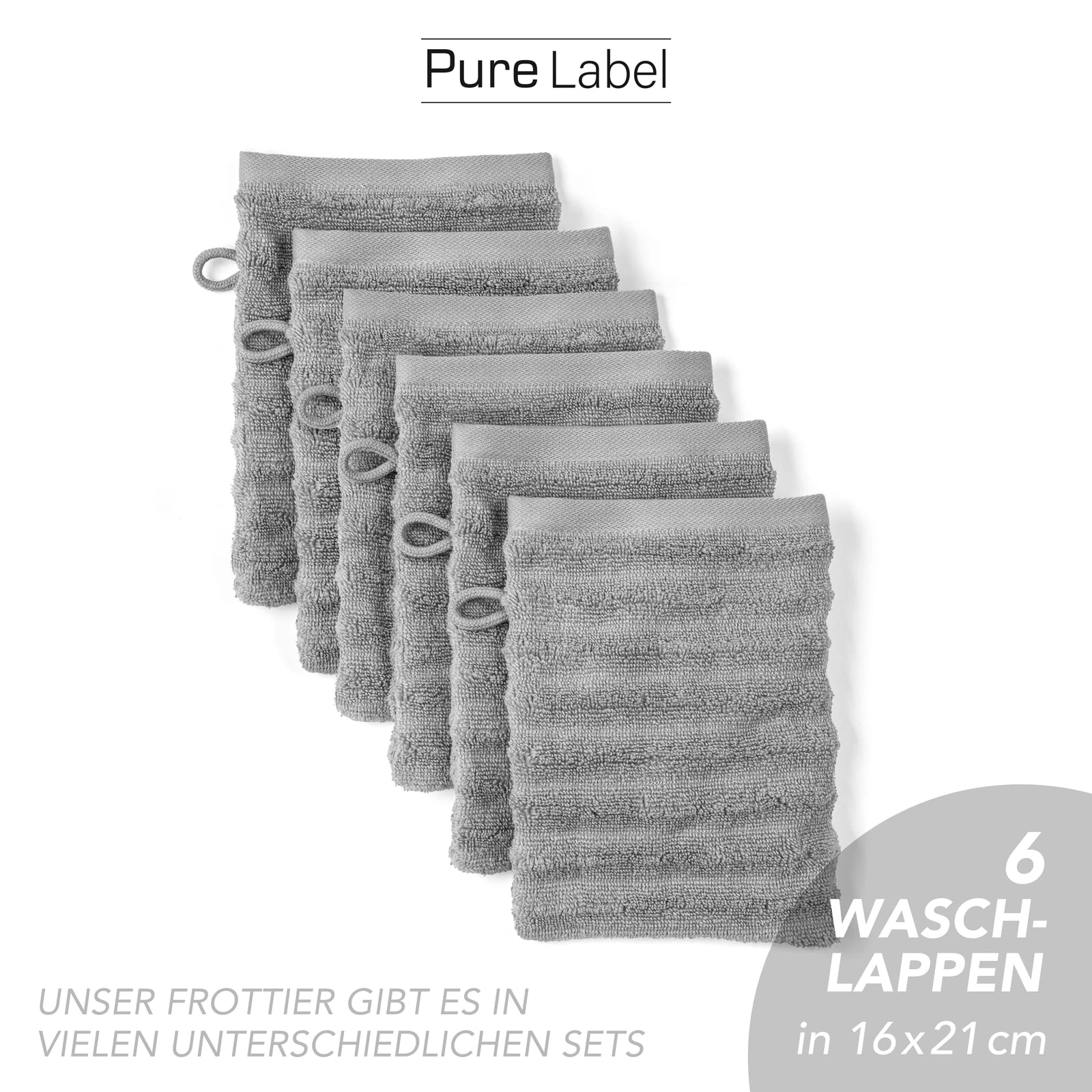 Waschlappen "Waves" - Anthrazit / 4x 16x21cm Pure Label