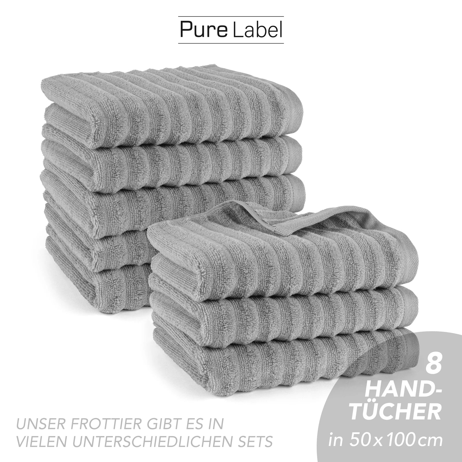Handtuch "Waves" - Anthrazit / 4x 50x100cm Pure Label