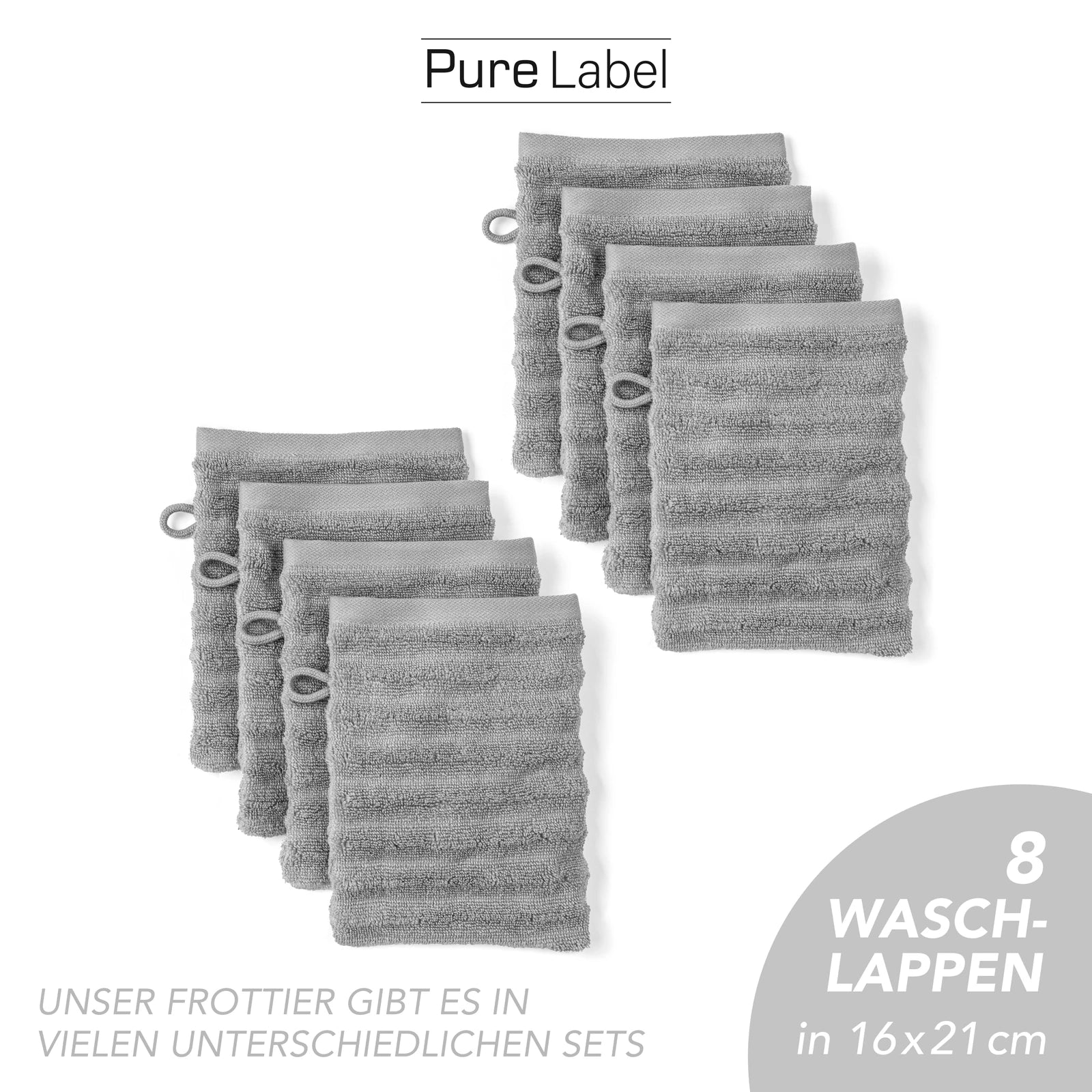 Waschlappen "Waves" - Anthrazit / 4x 16x21cm Pure Label