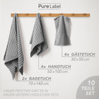 Handtuch Sets "Waves" - Anthrazit / 4x30x50 + 4x50x100 + 2x70x140 cm Pure Label