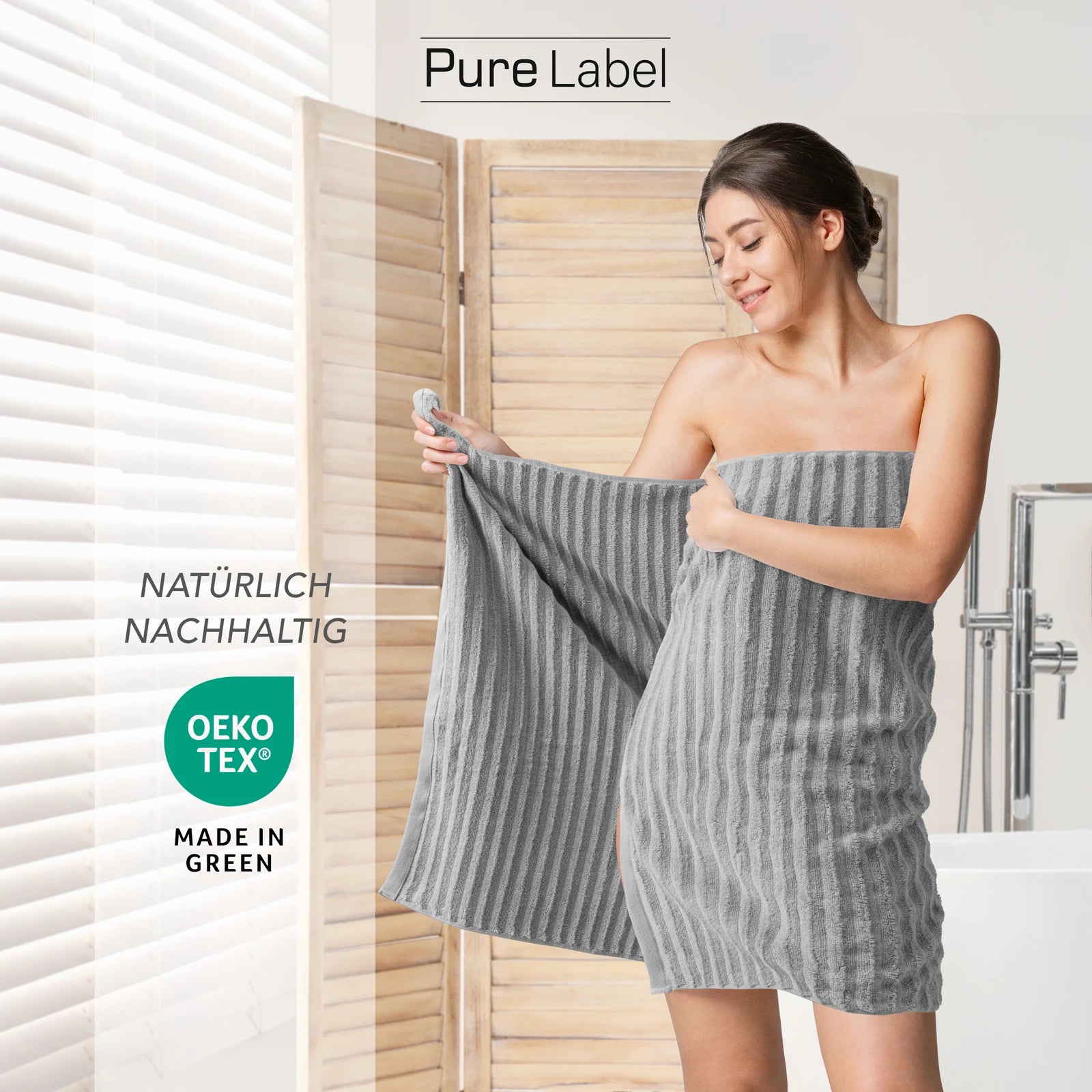 Duschtuch "Waves" - Anthrazit / 2x 70x140cm Pure Label