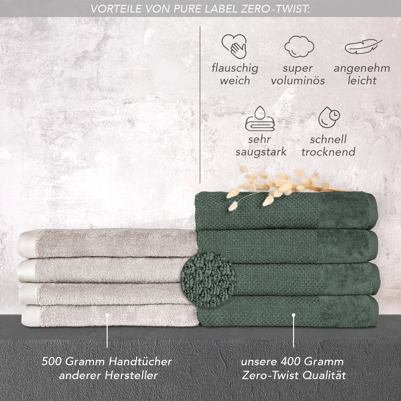 Handtuch Sets "Popcorn" - Anthrazit / 2x50x100 + 2x70x140 cm Pure Label