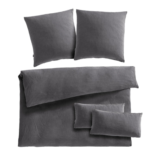 Musselin Bettwäsche Doppelbett - Anthrazit / 200x200 + 2x80x80 + 2x40x80 cm Pure Label