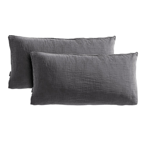 Musselin Kopfkissenbezug - Anthrazit / 2x40x80 cm Pure Label
