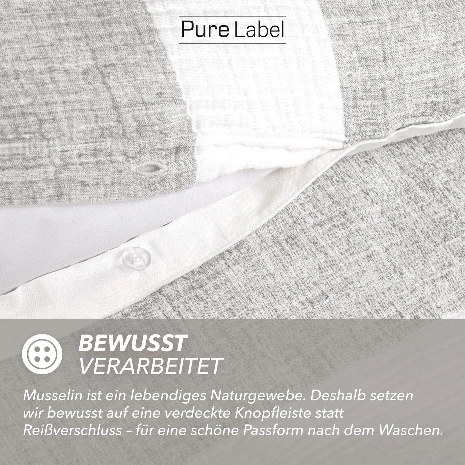 Musselin Bettwäsche  - Grau - Gestreift  155x220 80x80 cm