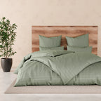 Bettwäsche Mako Satin mit Streifen - Grün - 135x200 + 80x80cm