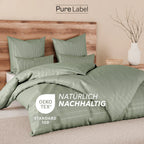 Bettwäsche Mako Satin mit Streifen - Grün - 135x200 + 80x80cm