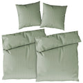 Bettwäsche Mako Satin mit Streifen - Grün - 2x155x220 + 2x80x80cm