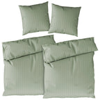 Bettwäsche Mako Satin mit Streifen - Grün - 2x135x200 + 2x80x80cm