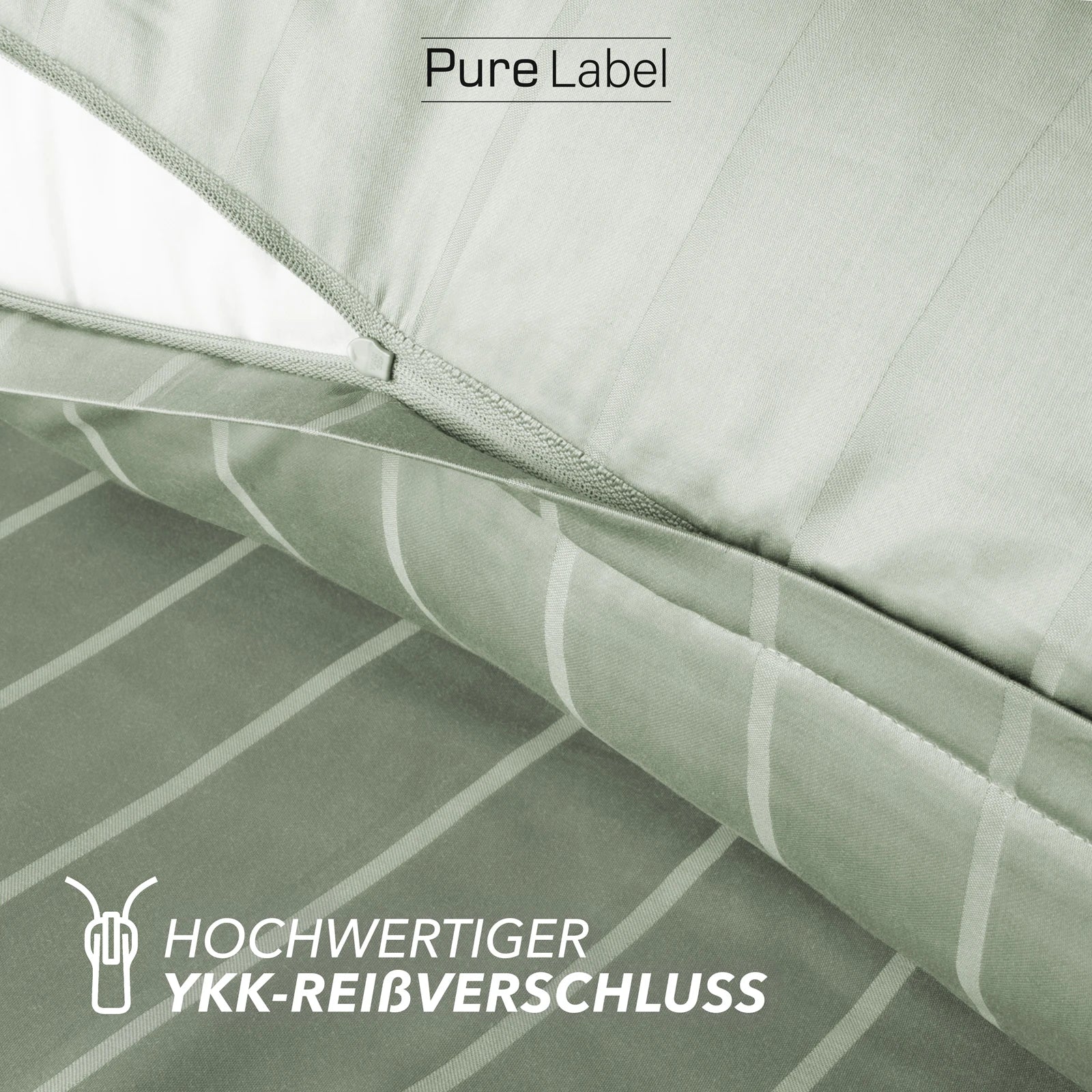 Kissenbezug Mako Satin mit Streifen - Grün - 40x80