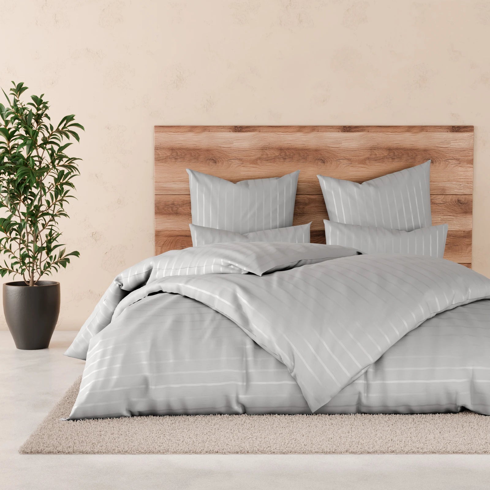 Bettwäsche Mako Satin mit Streifen - Grau - 2x135x200 + 2x80x80cm