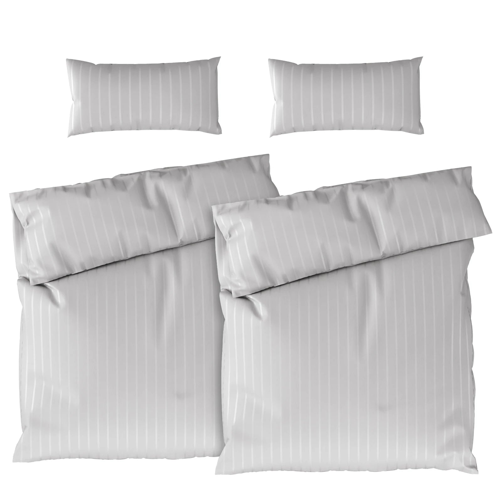 Bettwäsche Mako Satin mit Streifen - Grau - 2x135x200 + 2x40x80cm