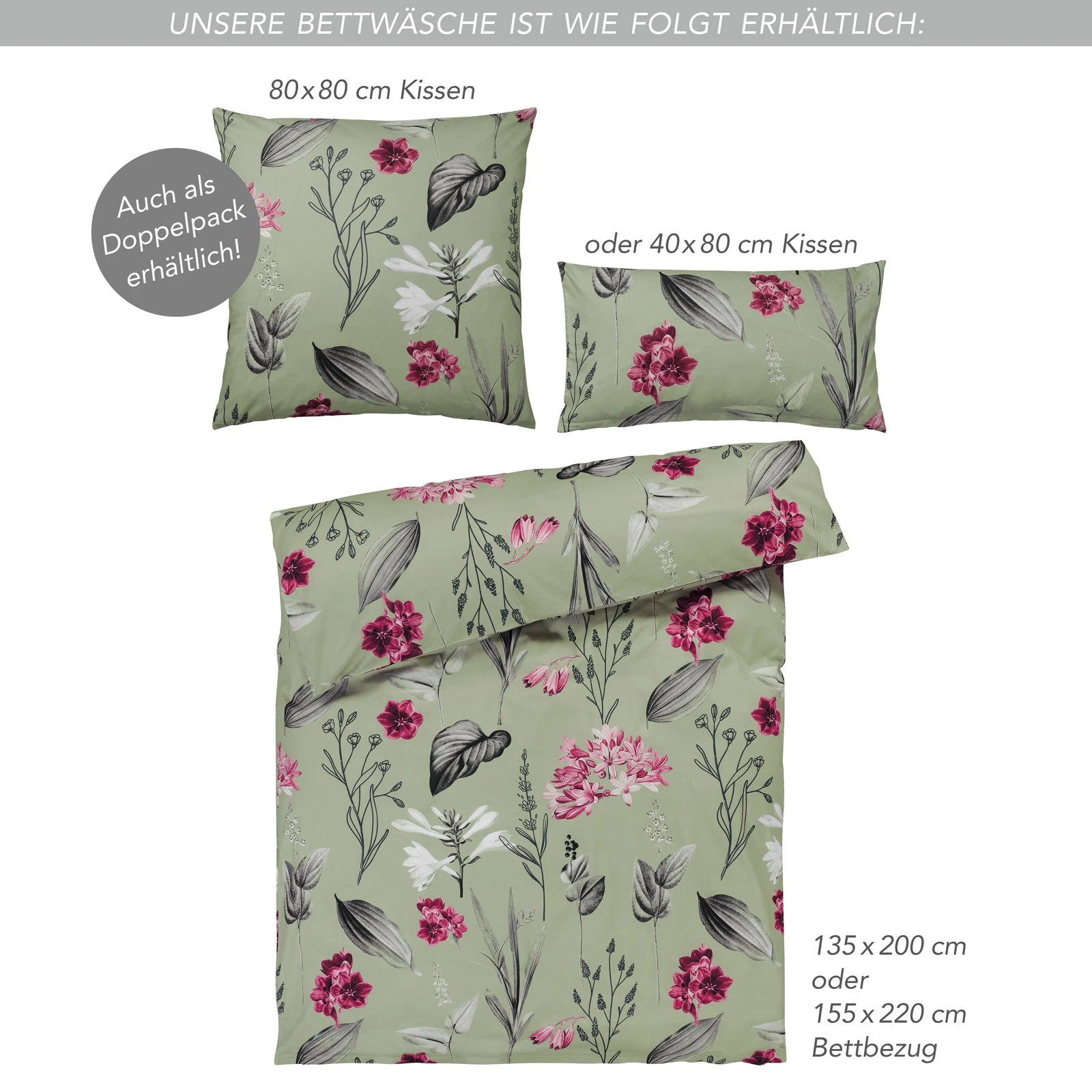 Bettwäsche "Blumen" - Beere / 135x200 + 40x80 cm Pure Label