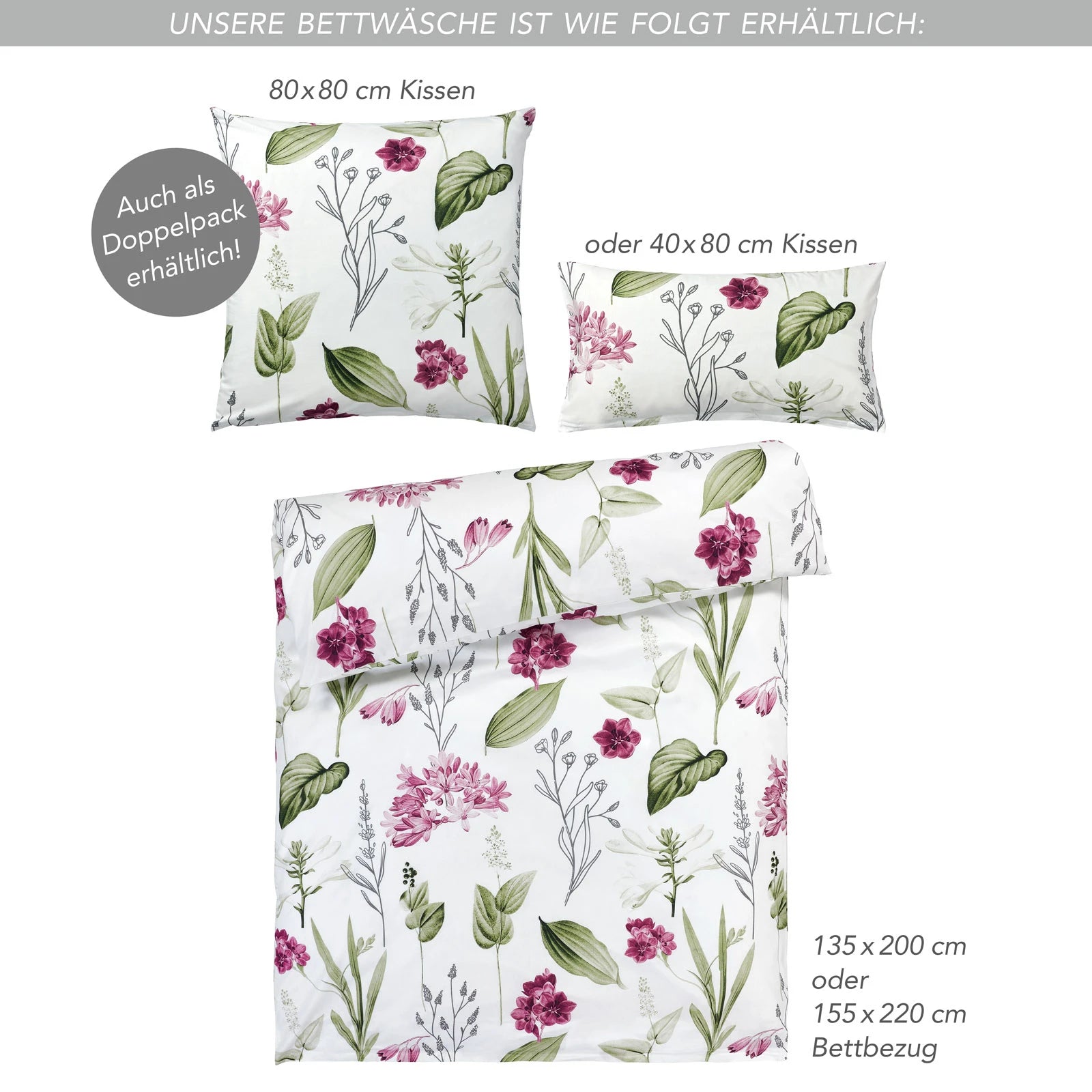 Bettwäsche "Blumen" - Beere / 135x200 + 40x80 cm Pure Label