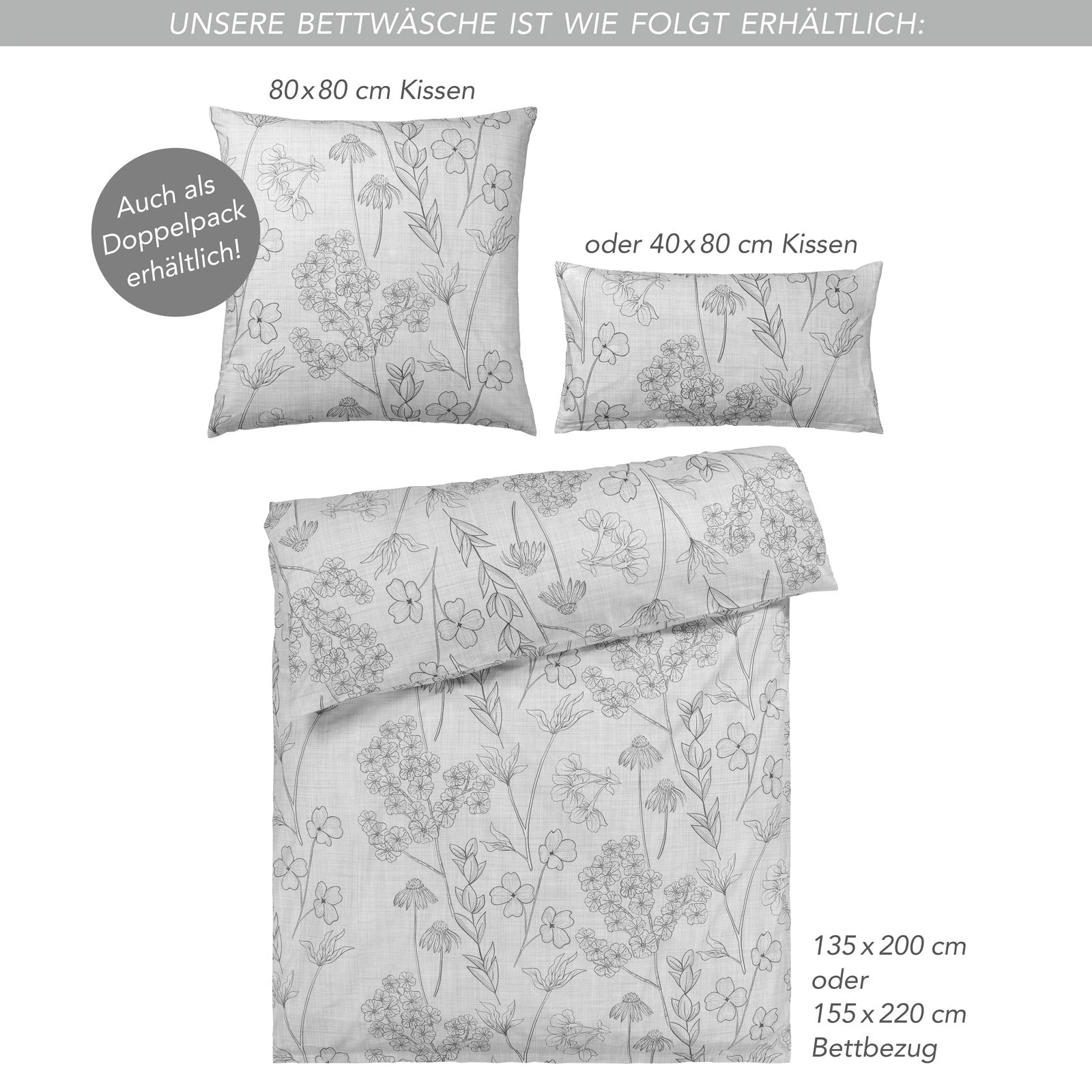 Bettwäsche "Flowers" - Grün / 135x200 + 40x80 cm Pure Label