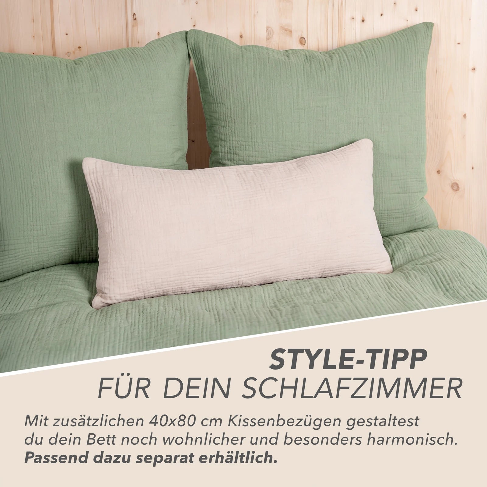 Musselin Bettwäsche Sets - Salbeigrün - 2x155x220 + 2x40x80 cm