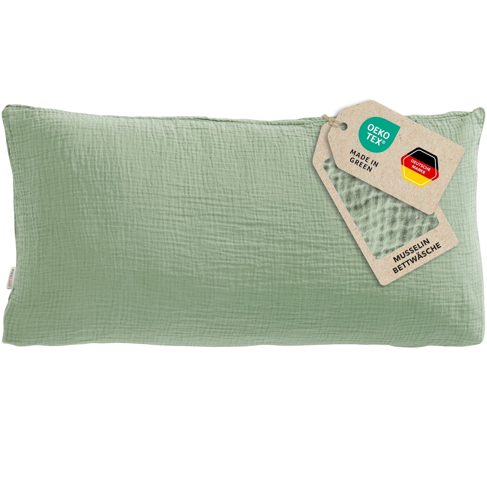 Musselin Kopfkissenbezug - Salbeigrün - 40x80 cm