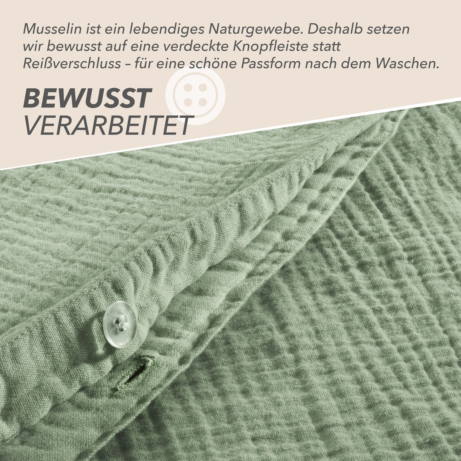 Musselin Bettwäsche Sets - Salbeigrün - 2x155x220 + 2x40x80 cm