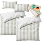 Musselin Bettwäsche  - Grün - Gestreift  2x135x200 40x80 cm