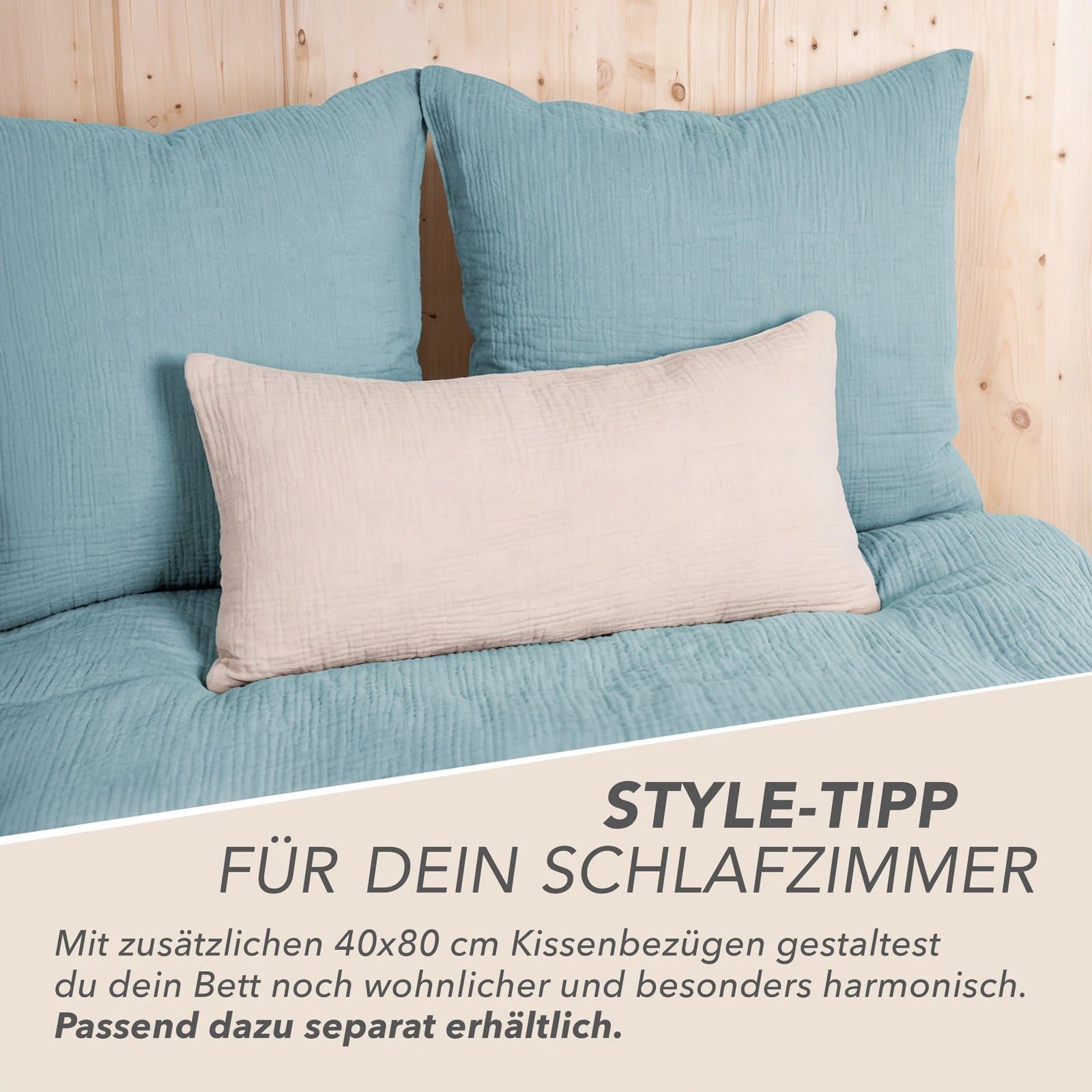 Musselin Bettwäsche Sets - Hellblau - 2x135x200 + 2x40x80 cm