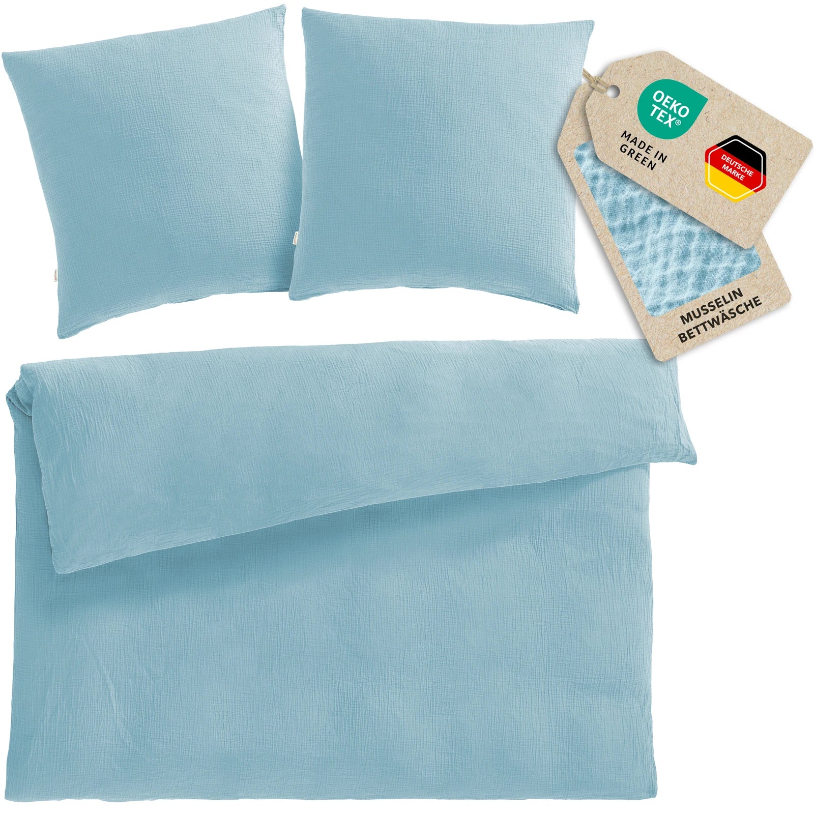 Musselin Bettwäsche Doppelbett - Hellblau - 200x220 + 2x80x80 cm