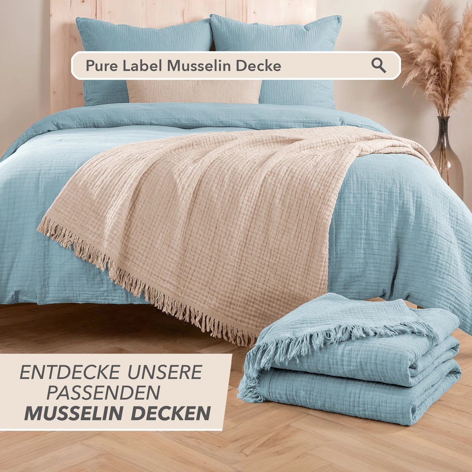 Musselin Bettwäsche Sets - Hellblau - 2x135x200 + 2x40x80 cm