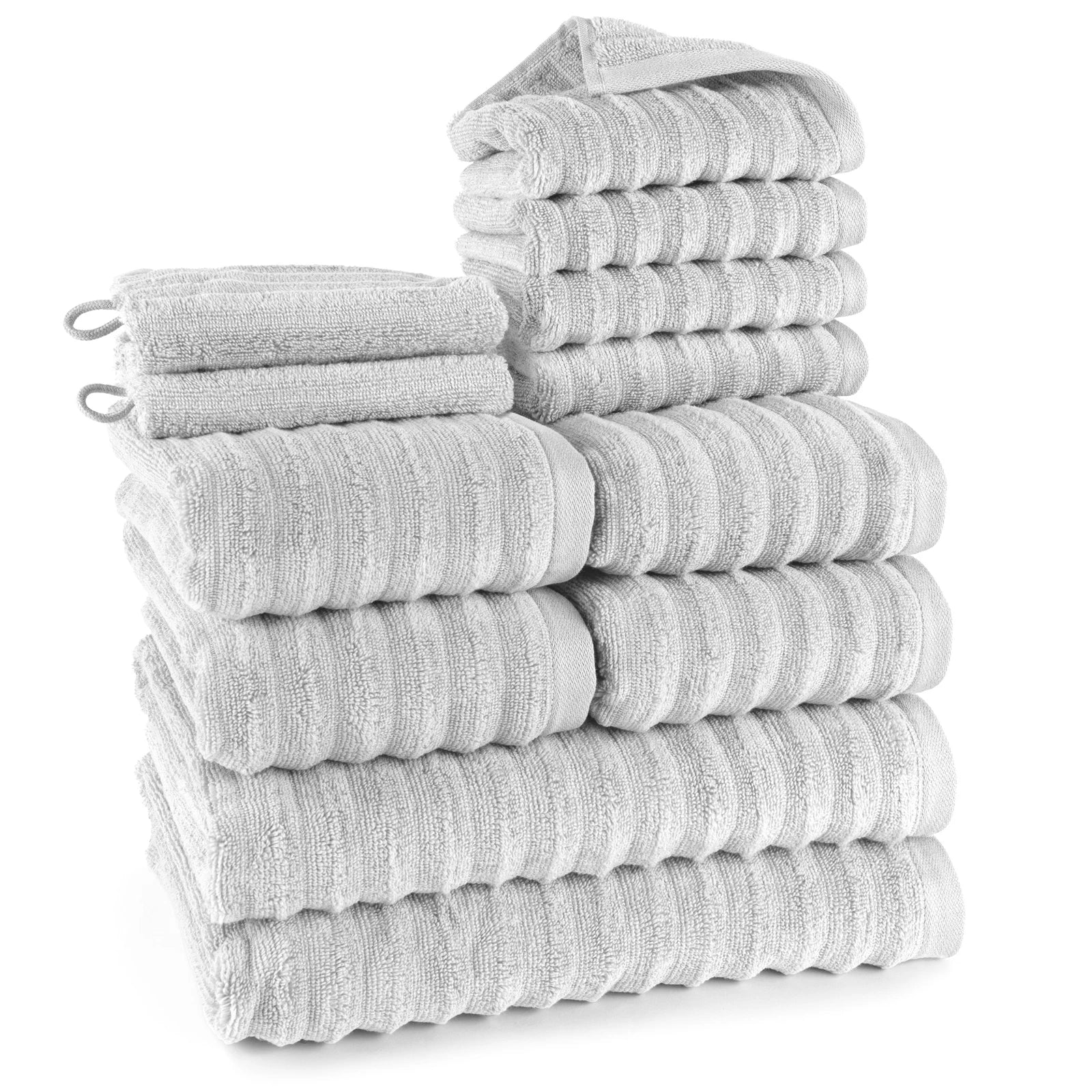 Handtuch Sets "Waves" - Hellgrau / 2x16x21 + 4x30x50 + 4x50x100 + 2x70x140 cm Pure Label