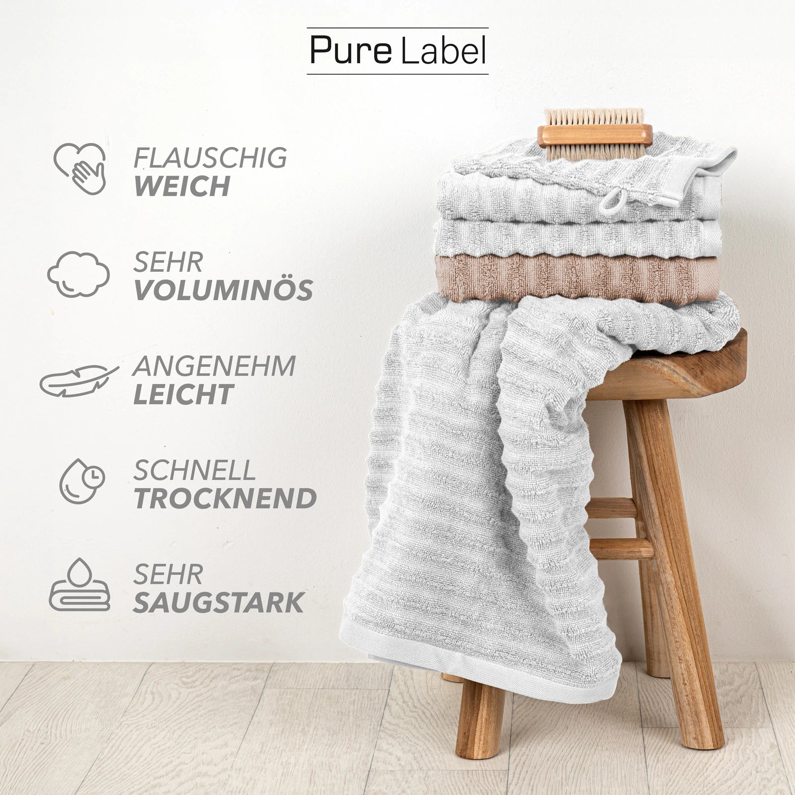 Handtuch Sets "Waves" - Anthrazit / 4x30x50 + 4x50x100 + 2x70x140 cm Pure Label