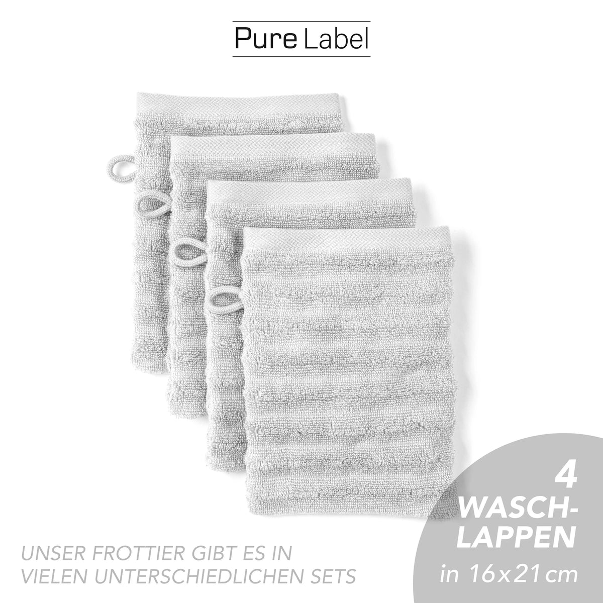 Waschlappen "Waves" - Anthrazit / 4x 16x21cm Pure Label