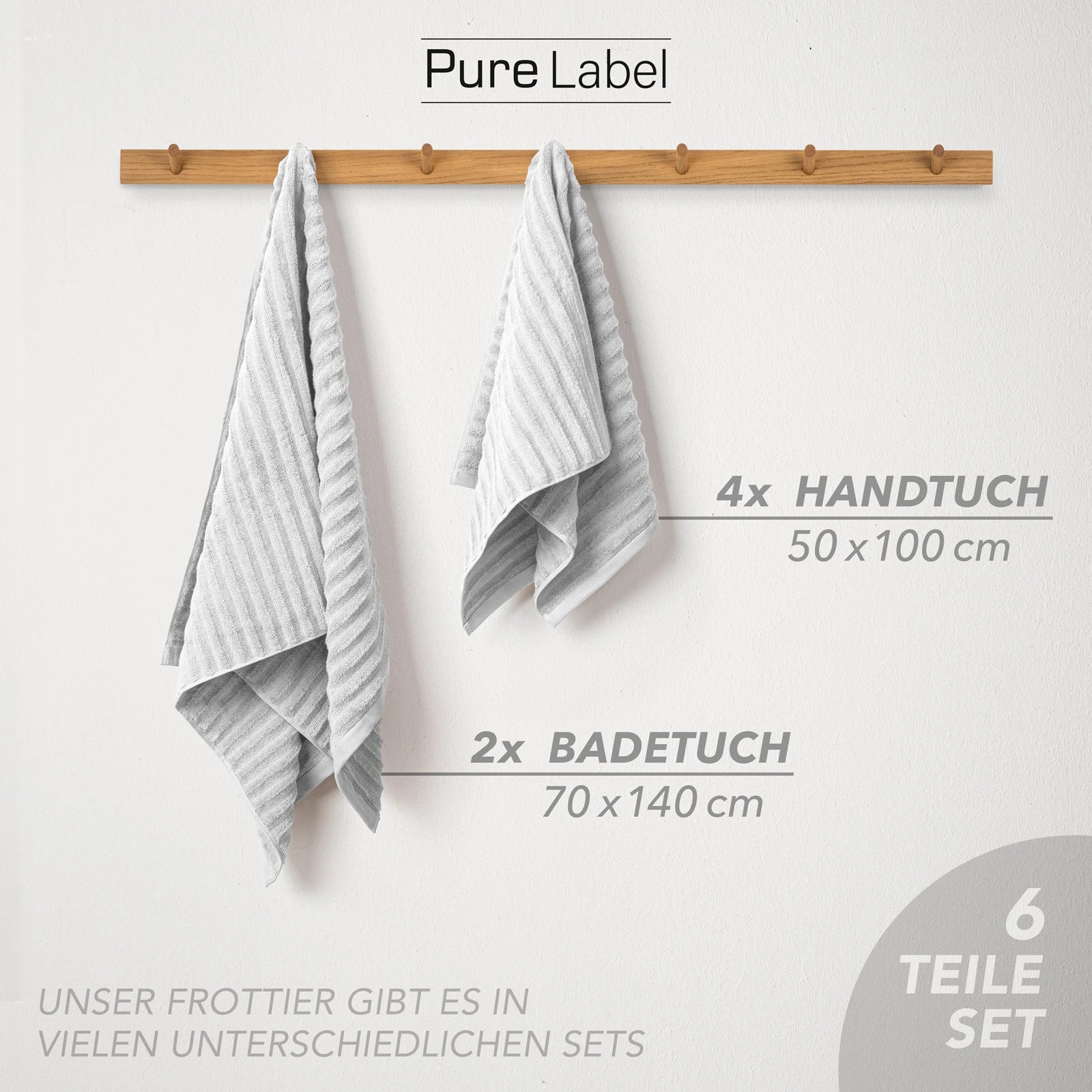 Handtuch Sets "Waves" - Anthrazit / 4x30x50 + 4x50x100 + 2x70x140 cm Pure Label