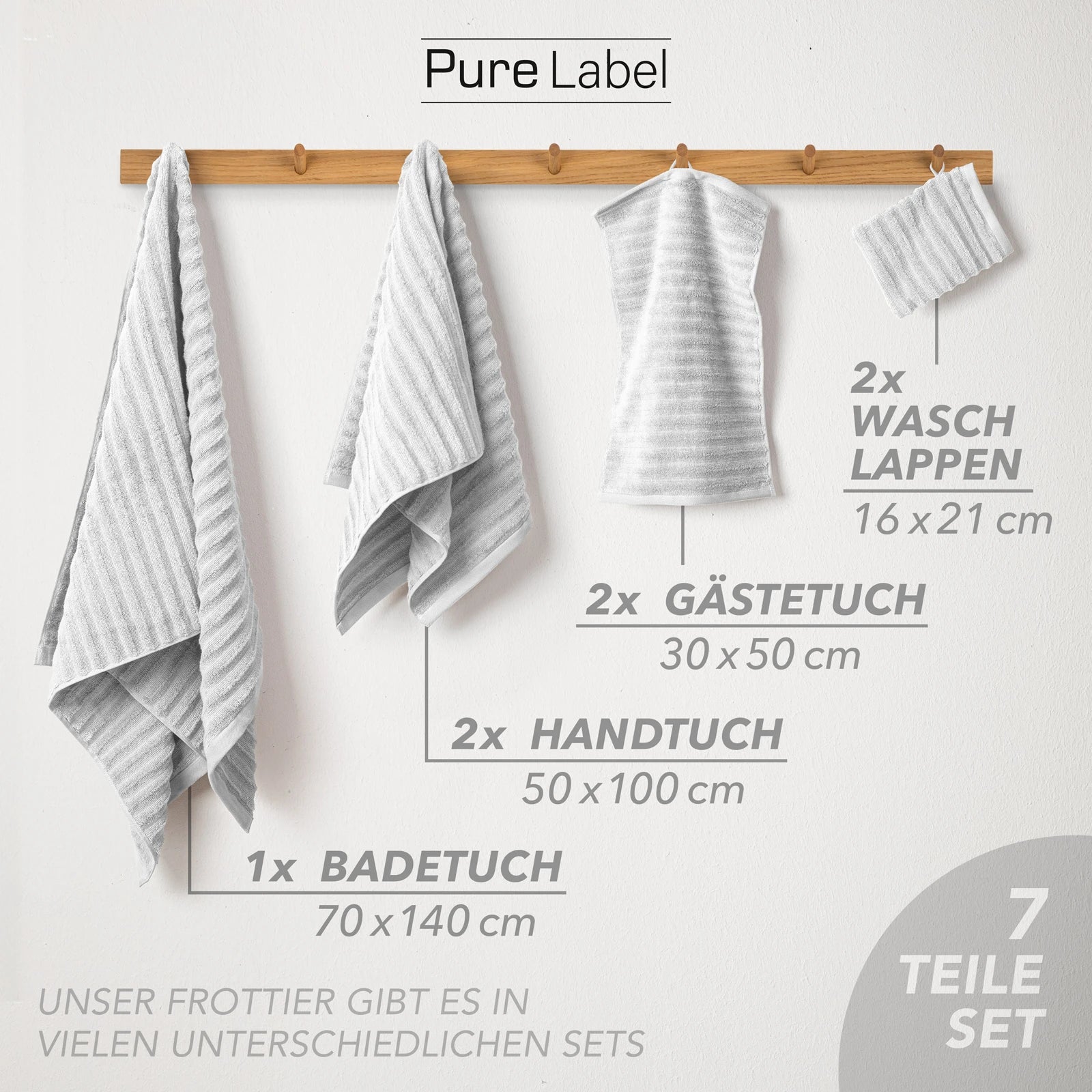 Handtuch Sets "Waves" - Anthrazit / 4x30x50 + 4x50x100 + 2x70x140 cm Pure Label