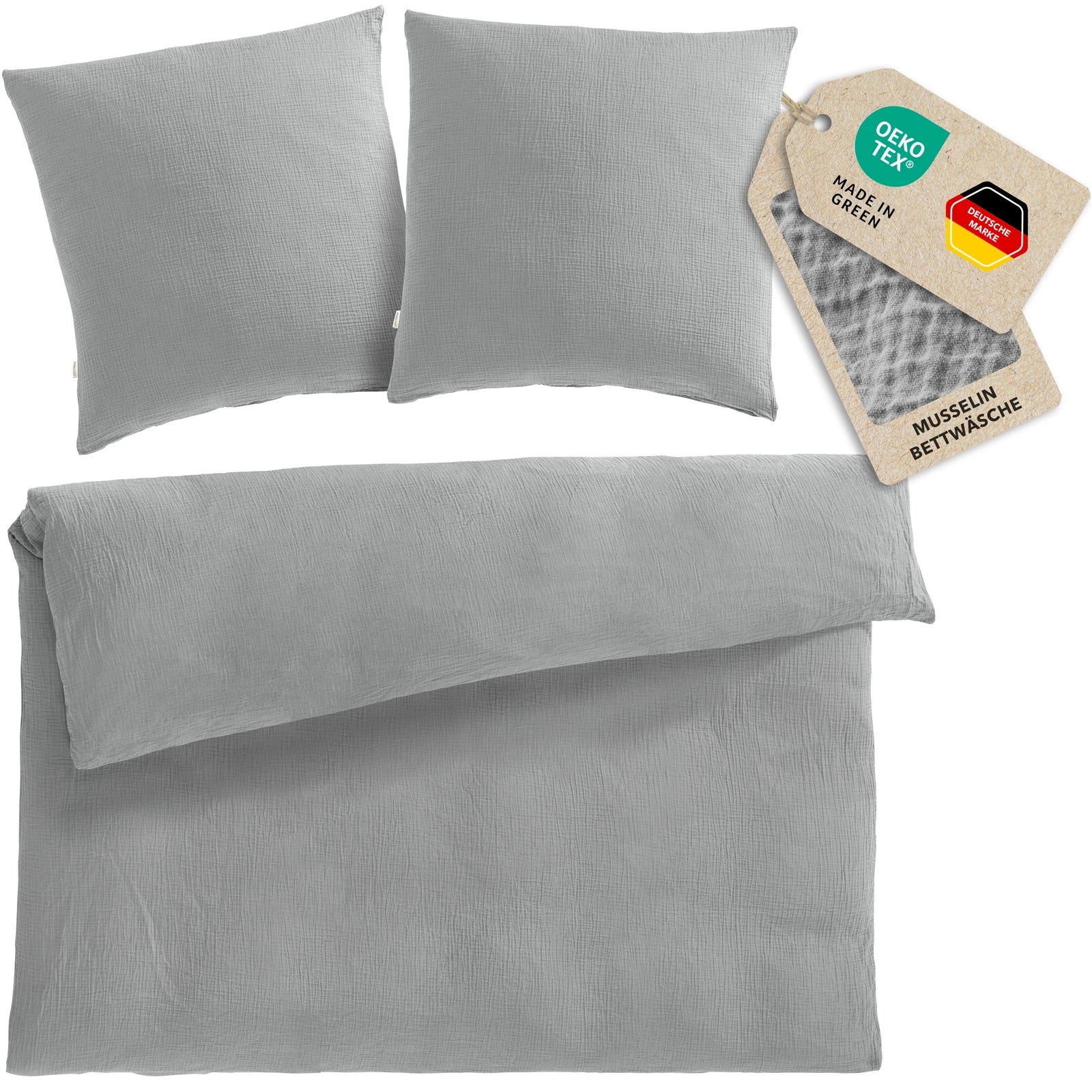 Musselin Bettwäsche Doppelbett - Grau - 200x220 + 2x80x80 cm