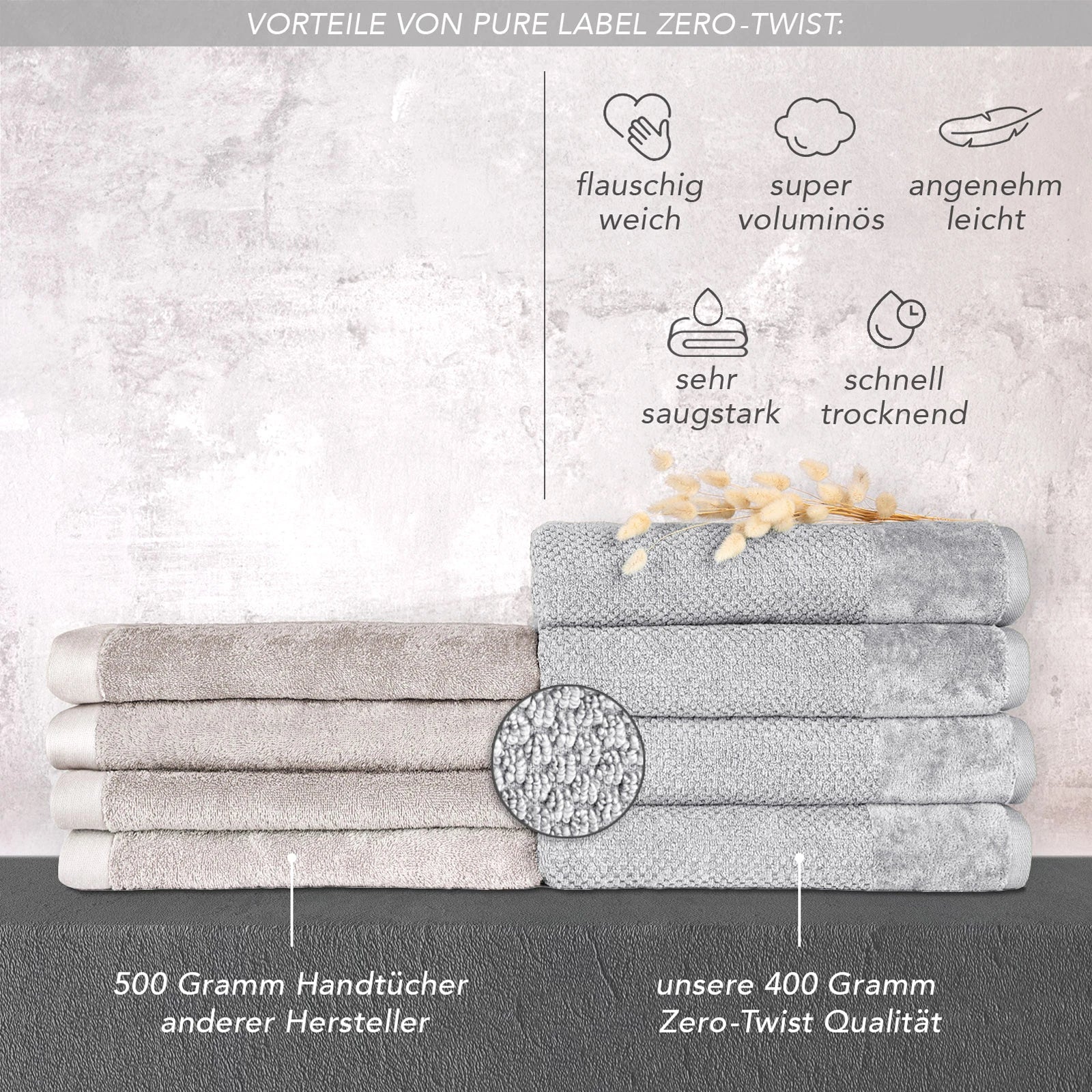 Handtuch Sets "Popcorn" - Anthrazit / 2x50x100 + 2x70x140 cm Pure Label