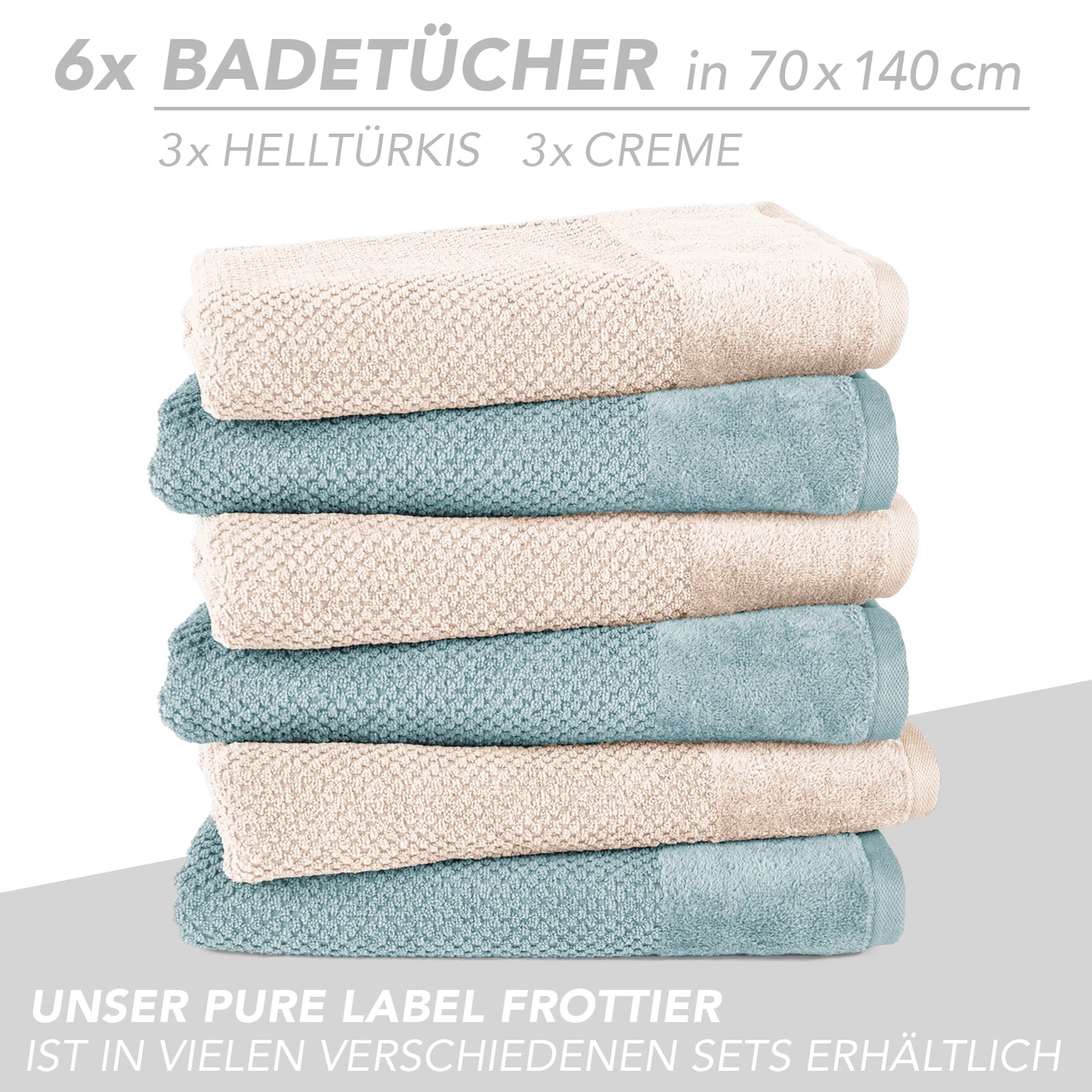 Handtuch Set "Popcorn" - Sableigrün / Stein / 2tlg. 2x70x140 cm Pure Label