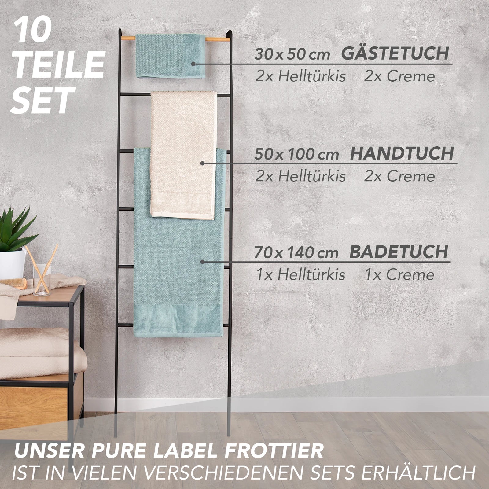 Handtuch Set "Popcorn" - Sableigrün / Stein / 2tlg. 2x70x140 cm Pure Label