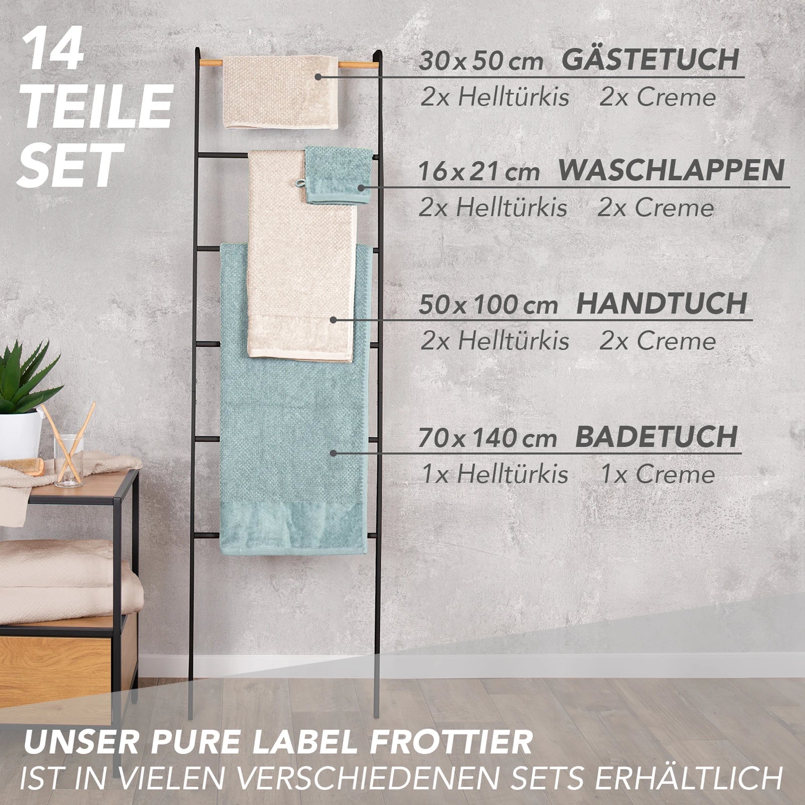 Handtuch Set "Popcorn" - Sableigrün / Stein / 2tlg. 2x70x140 cm Pure Label