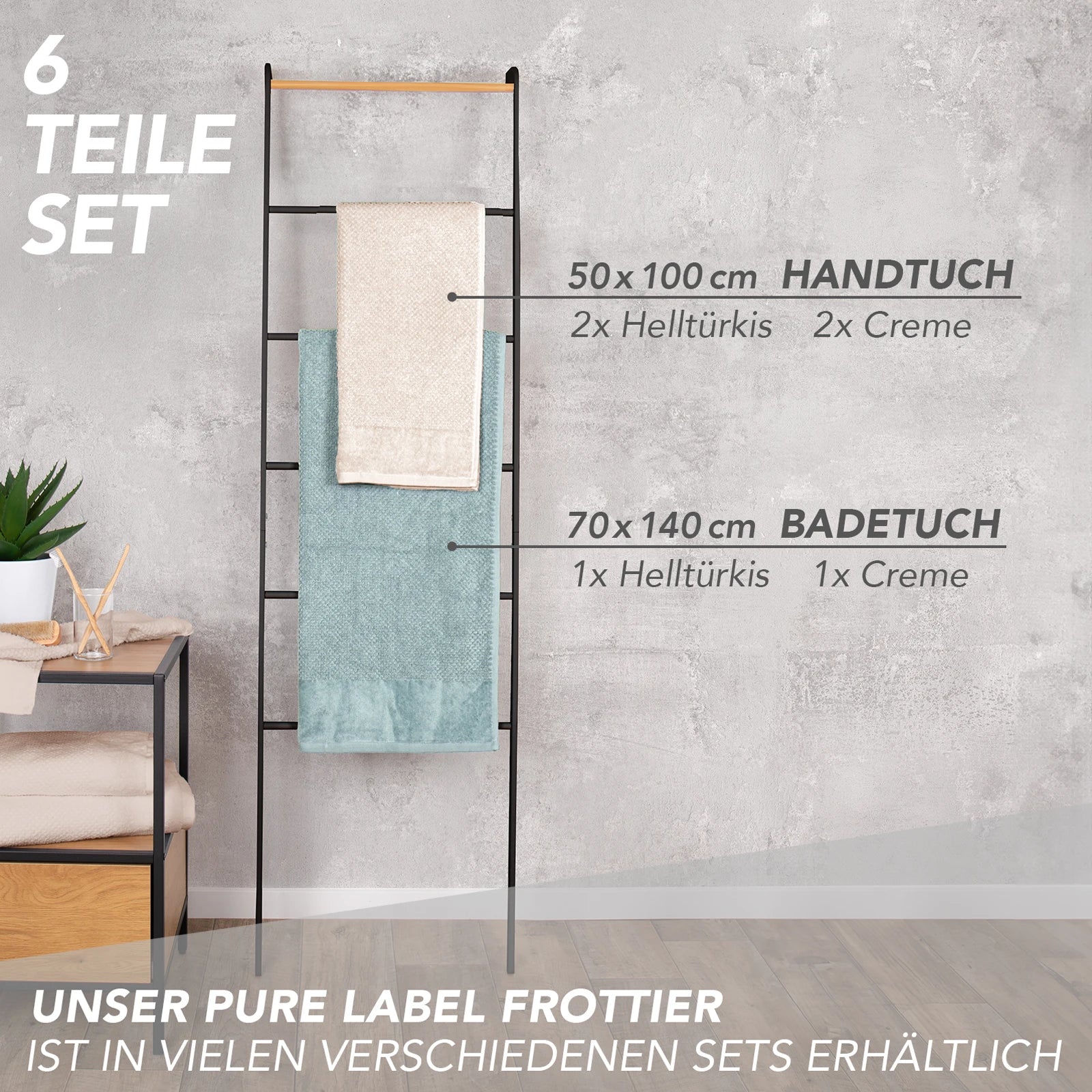 Handtuch Set "Popcorn" - Sableigrün / Stein / 2tlg. 2x70x140 cm Pure Label