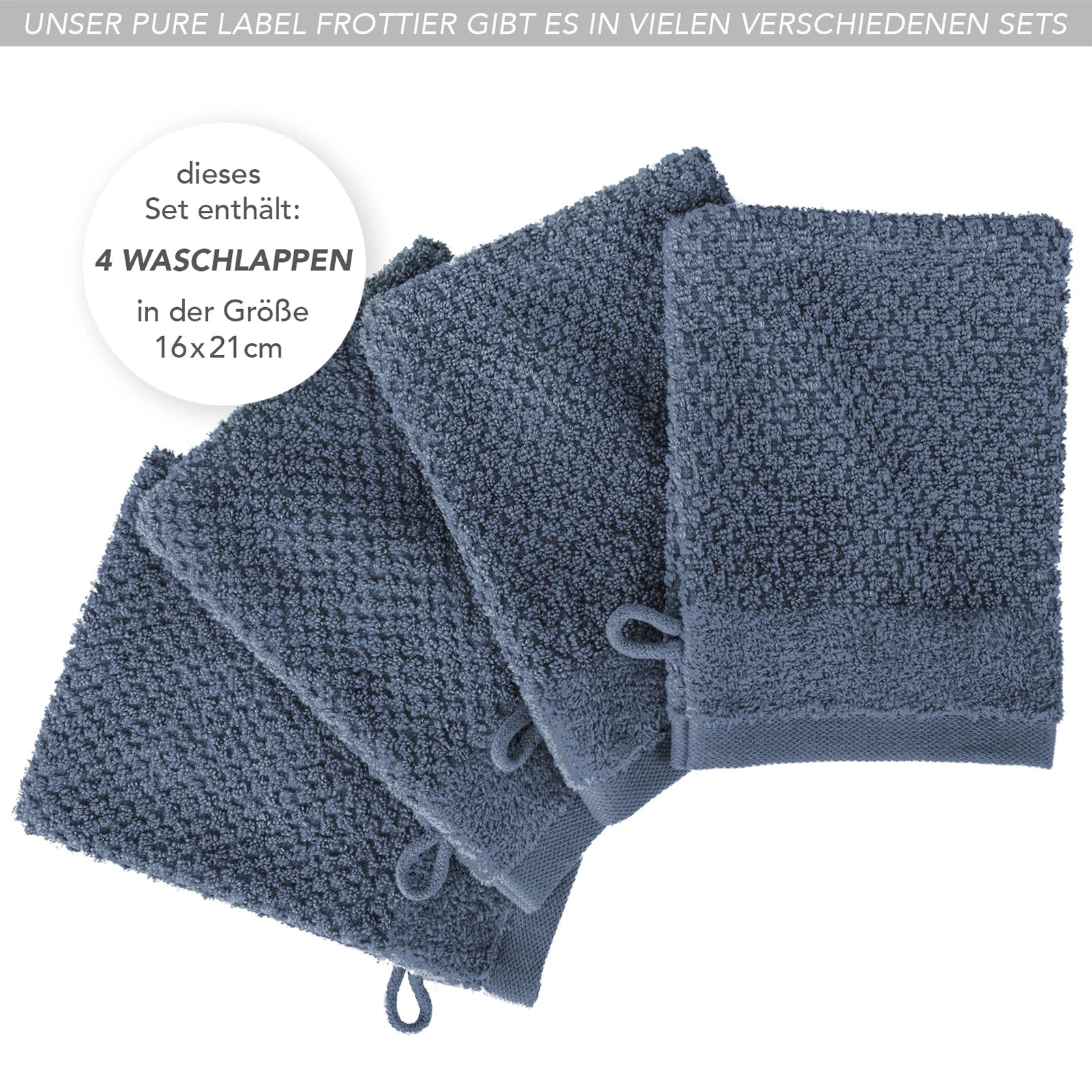 Waschlappen "Popcorn" - Anthrazit / 4x 16x21cm Pure Label