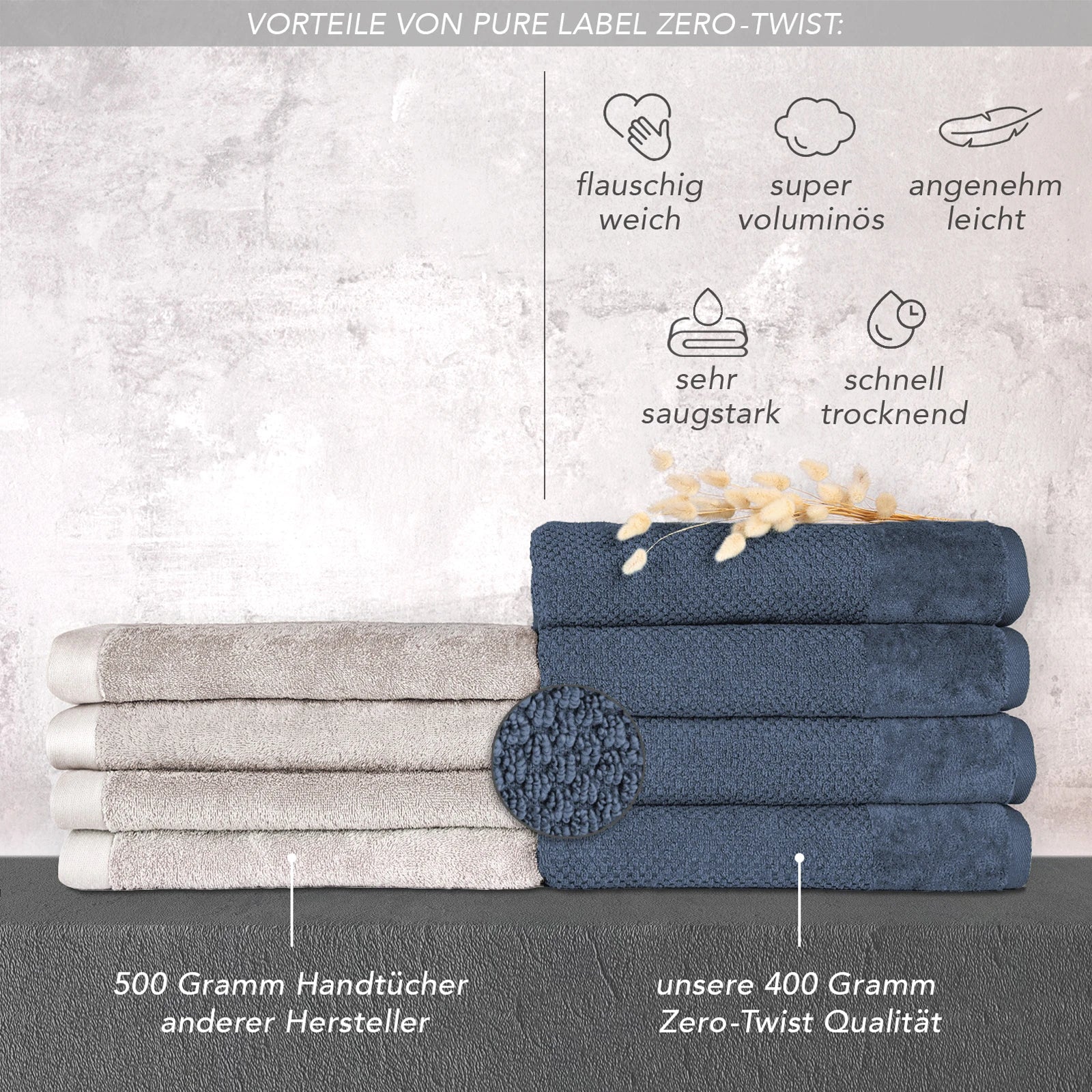Handtuch Sets "Popcorn" - Anthrazit / 2x50x100 + 2x70x140 cm Pure Label
