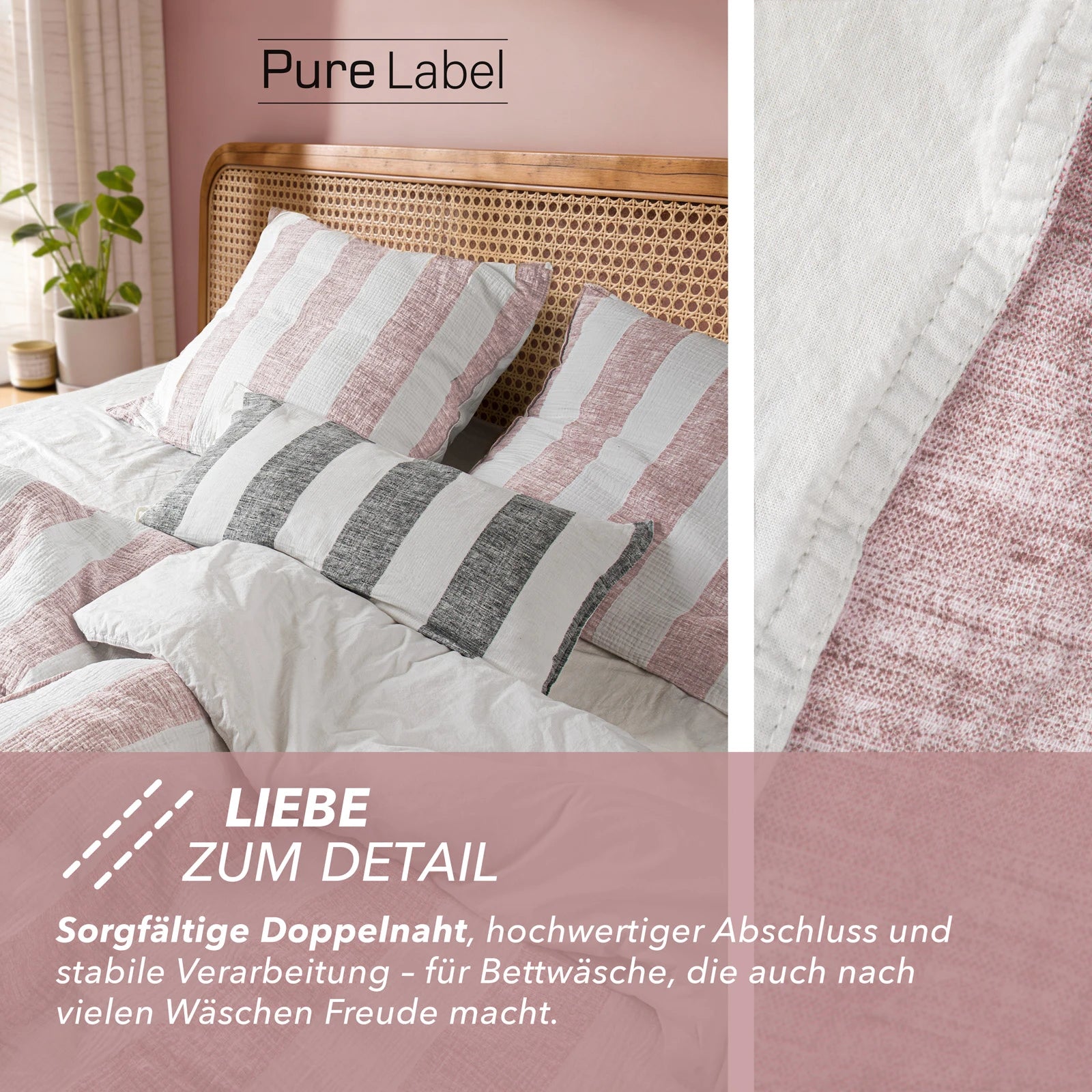 Musselin Bettwäsche  - Mauve - Gestreift  2x155x220 40x80 cm