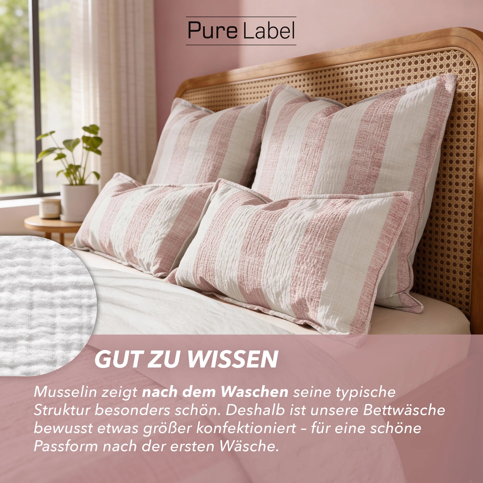Musselin Bettwäsche  - Mauve - Gestreift  2x155x220 40x80 cm