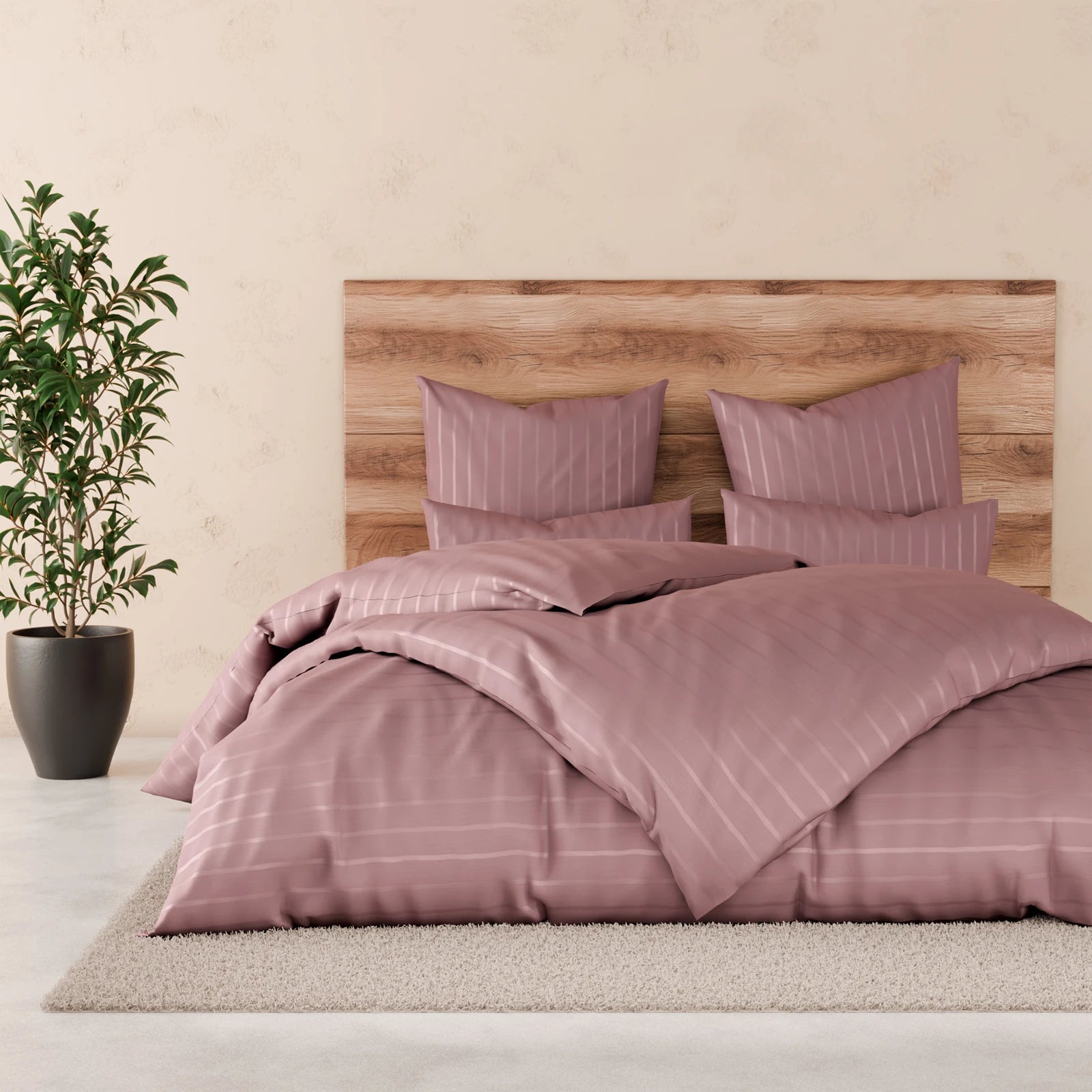 Bettwäsche Mako Satin mit Streifen - Mauve - 2x135x200 + 2x80x80cm
