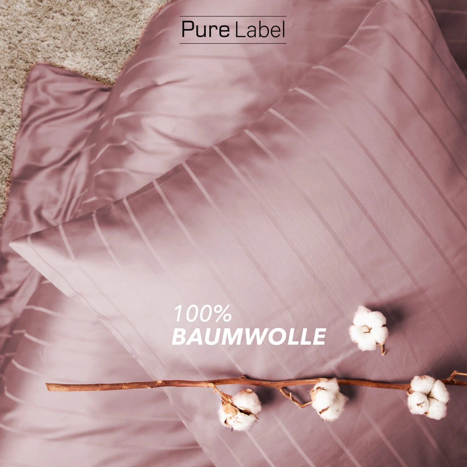 Bettwäsche Mako Satin mit Streifen - Mauve - 2x135x200 + 2x80x80cm