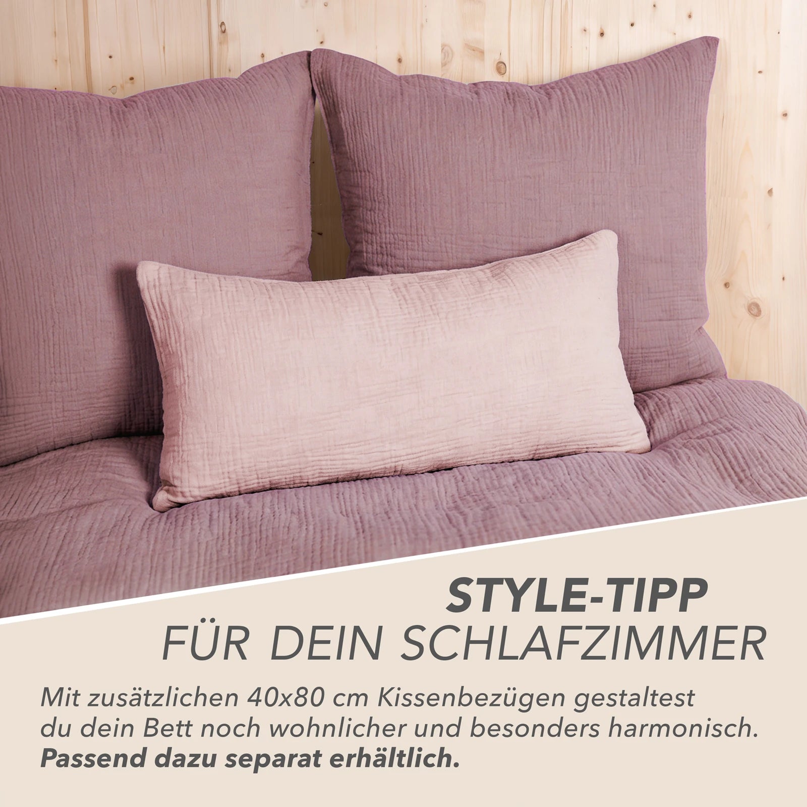 Musselin Bettwäsche Sets - Mauve - 2x155x220 + 2x80x80 cm