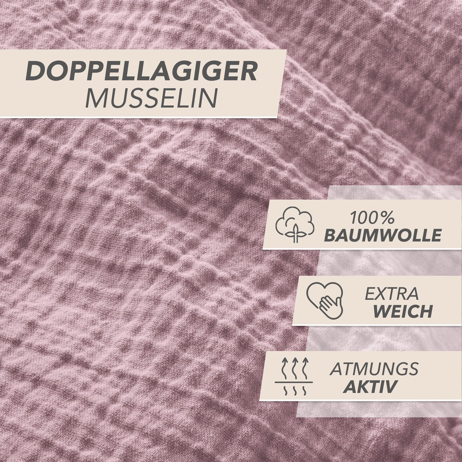 Musselin Kopfkissenbezug - Mauve - 40x80 cm