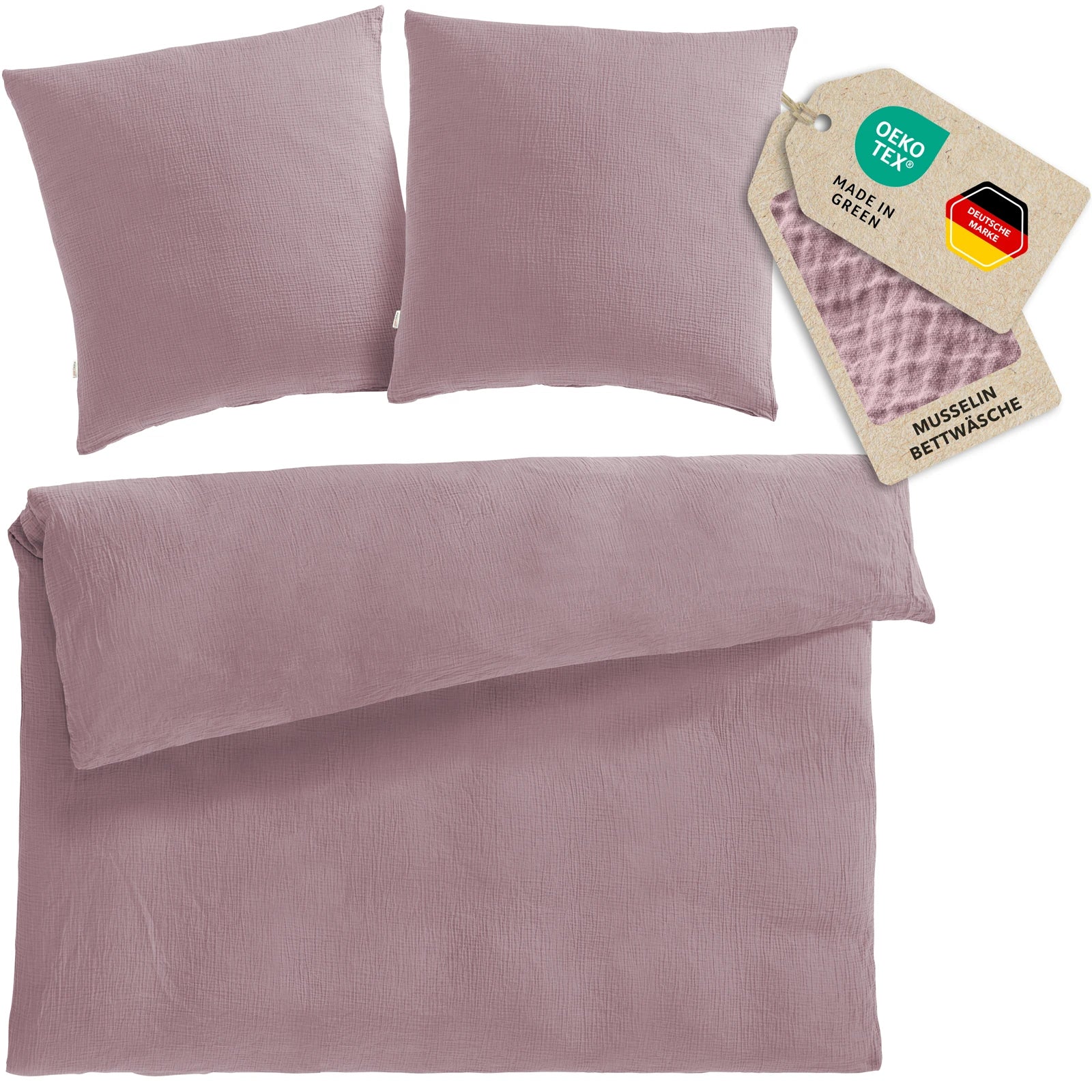 Musselin Bettwäsche Doppelbett - Mauve - 200x200 + 2x80x80 cm